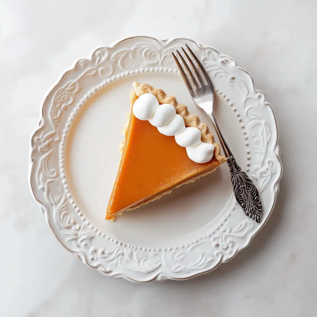 gluten-free-sweet-potato-pie-slice-marshmallow-topping A slice of gluten-free sweet potato pie with marshmallow creme on a white ornate plate